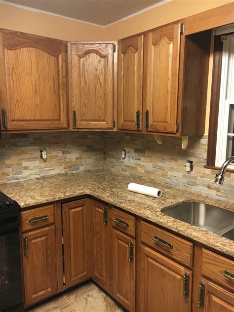 stainless steel backsplash with oak cabinets|kitchen backsplash with oak cabinets.